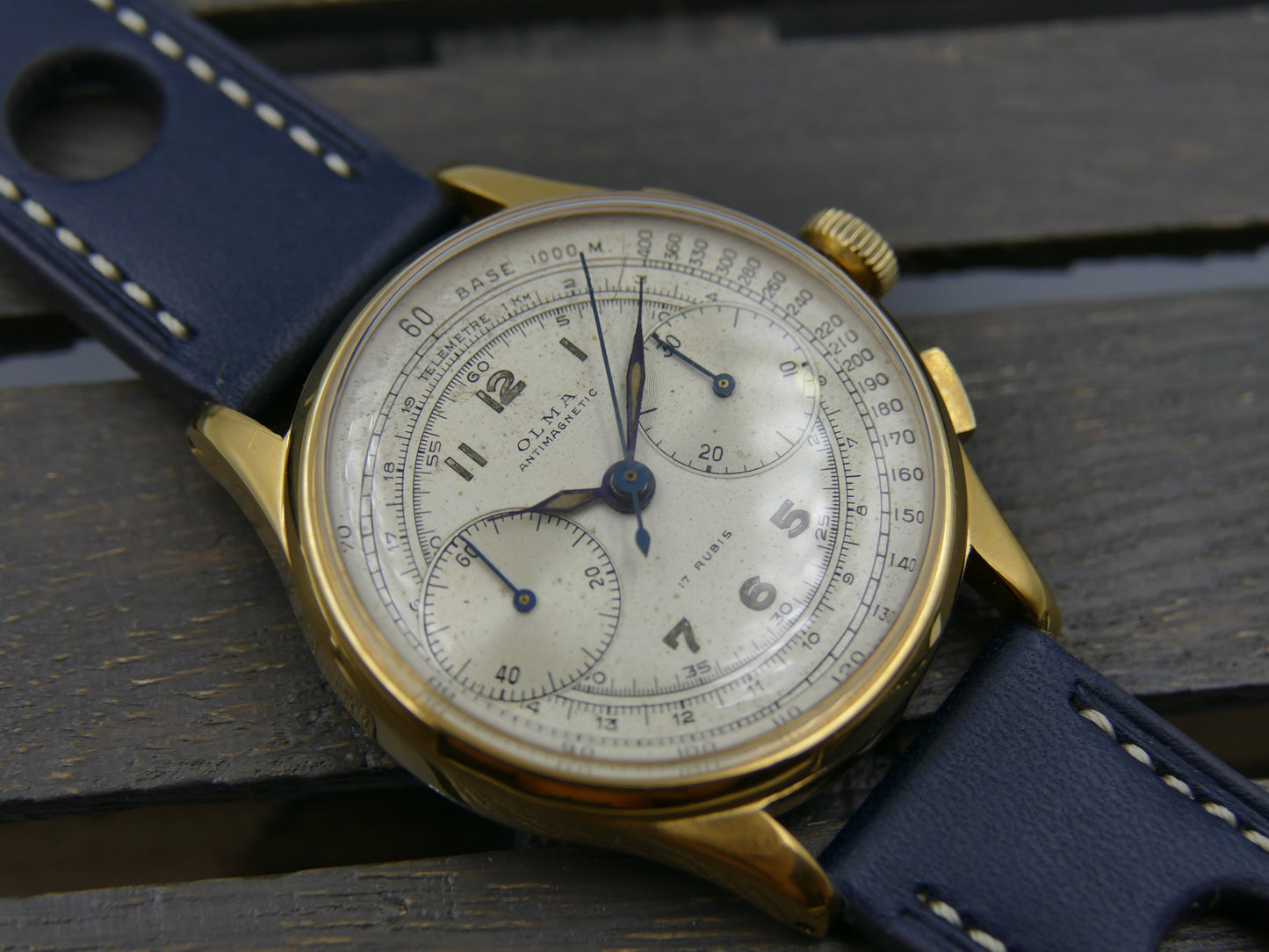 60s vintage watch mens Olma chronograph landeron 48 gold