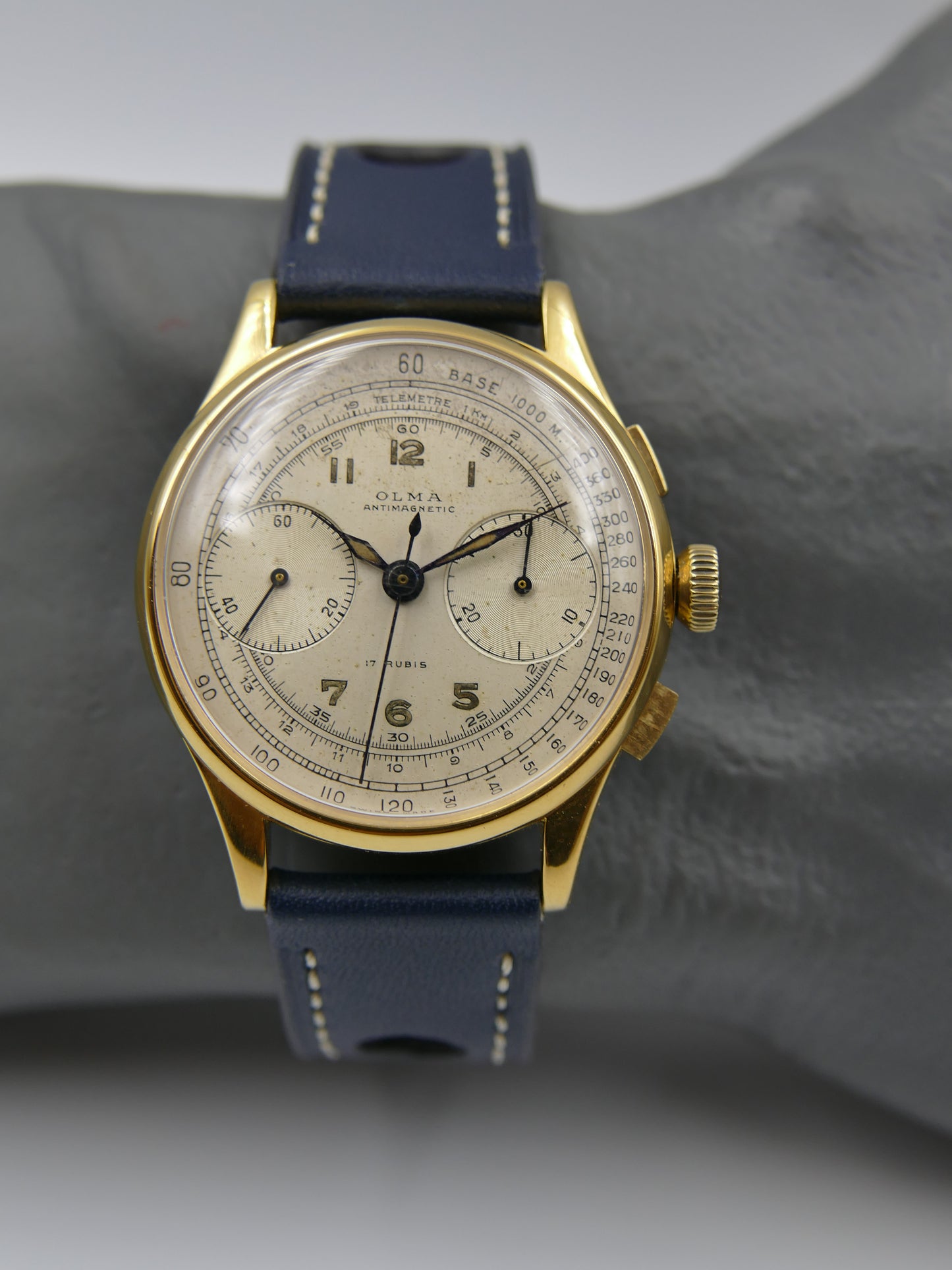 60s vintage watch mens Olma chronograph landeron 48 gold