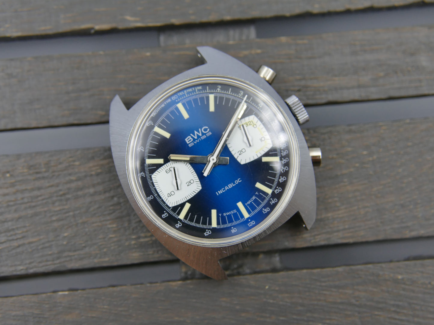 70s vintage watch mens chronograph BWC ref. 954012 valjoux 7733 mint