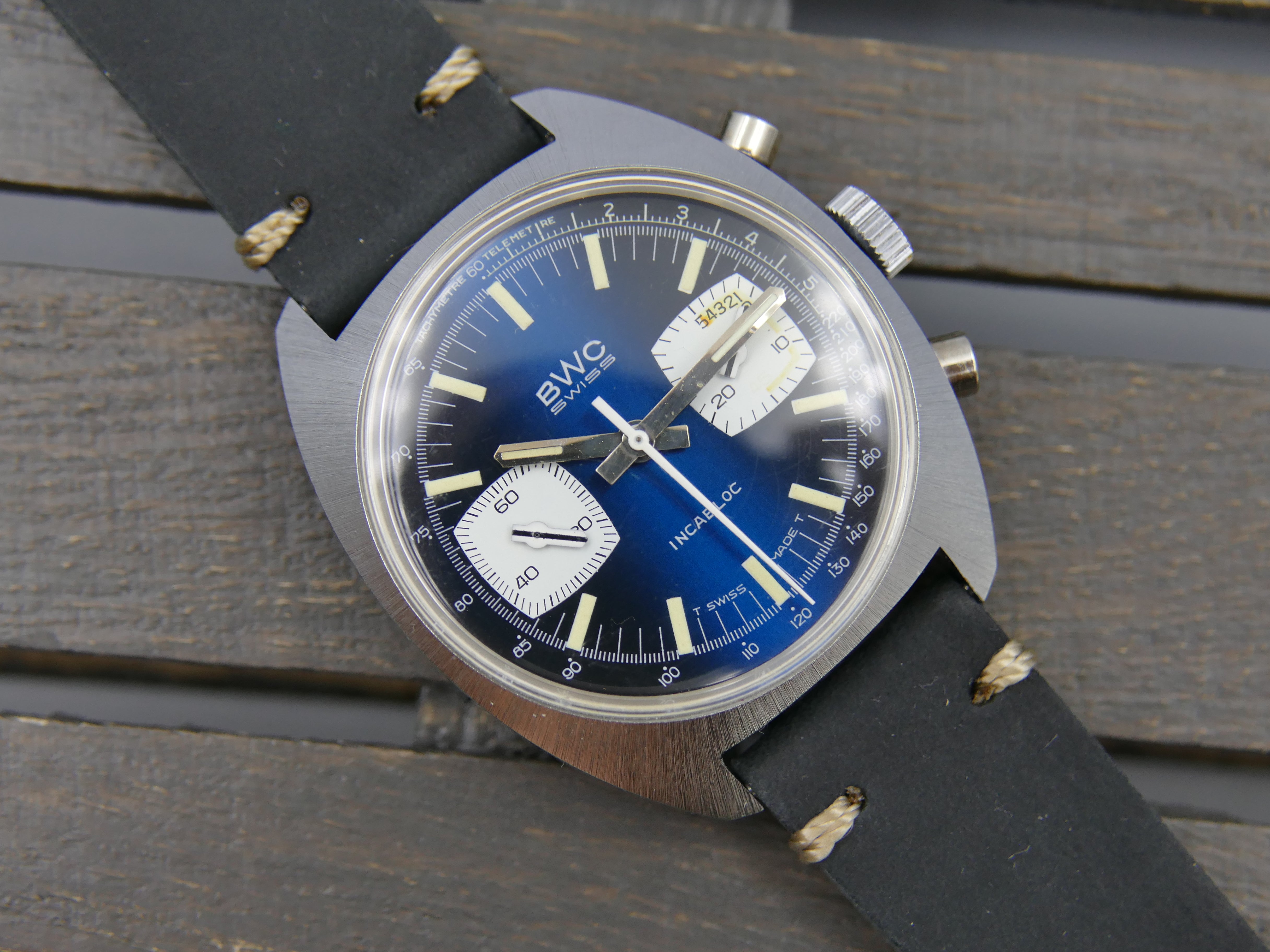 70s vintage watch mens chronograph BWC ref. 954012 valjoux 7733