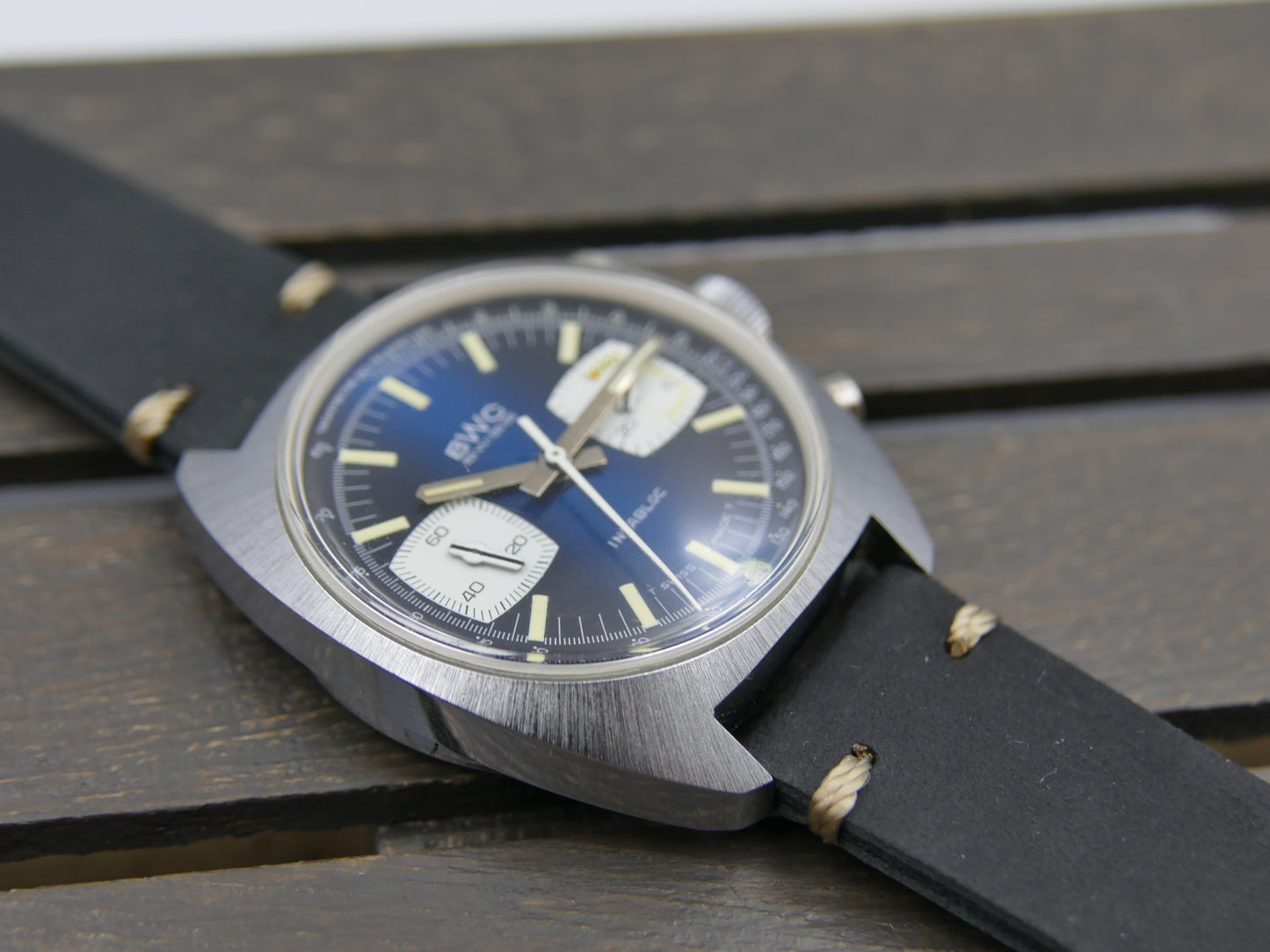 70s vintage watch mens chronograph BWC ref. 954012 valjoux 7733 mint