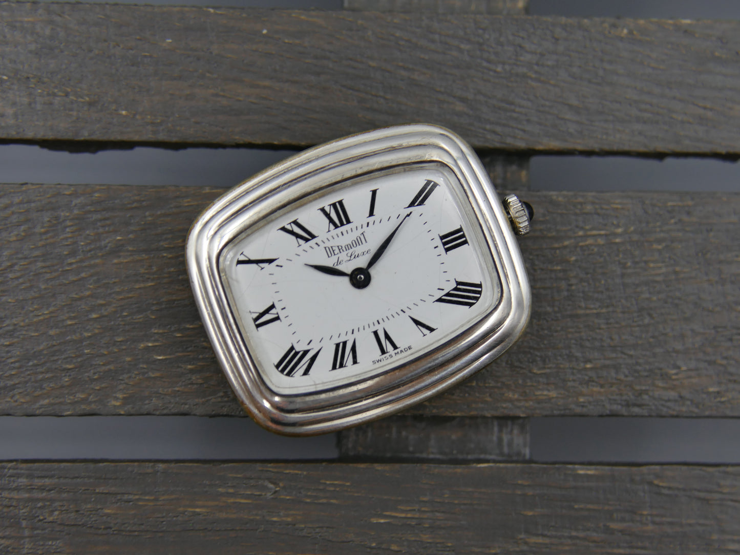 70s vintage watch mens Dermont de luxe hand wind ETA 2512 silver 0.800 serviced