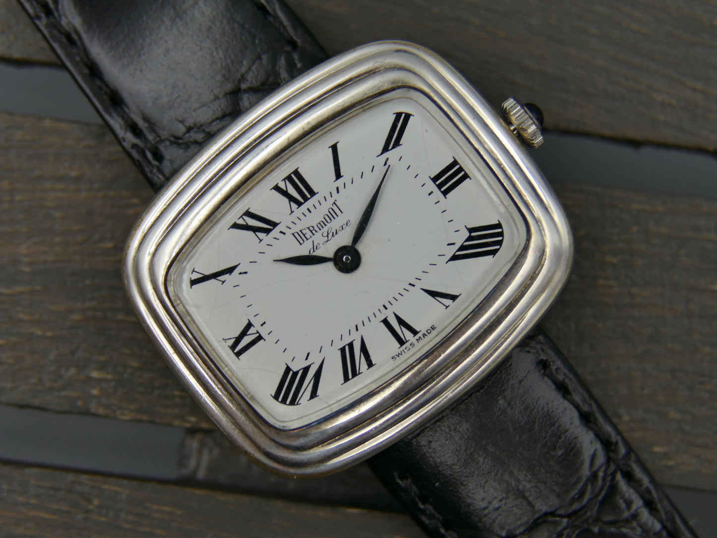 70s vintage watch mens Dermont de luxe hand wind ETA 2512 silver 0.800 serviced