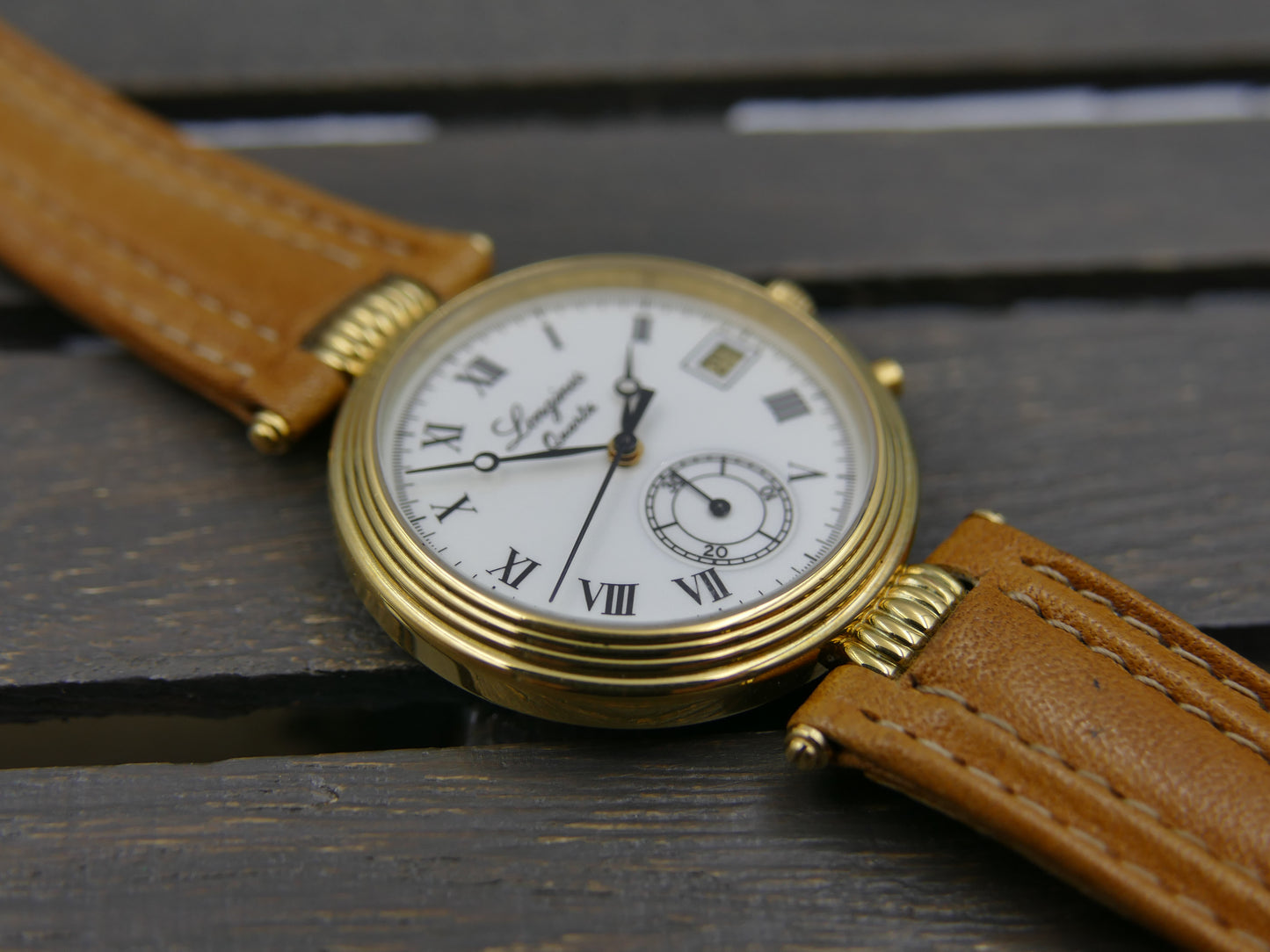 80s vintage watch mens Longines 150th Anniversary edition quartz chronograph monopusher mint