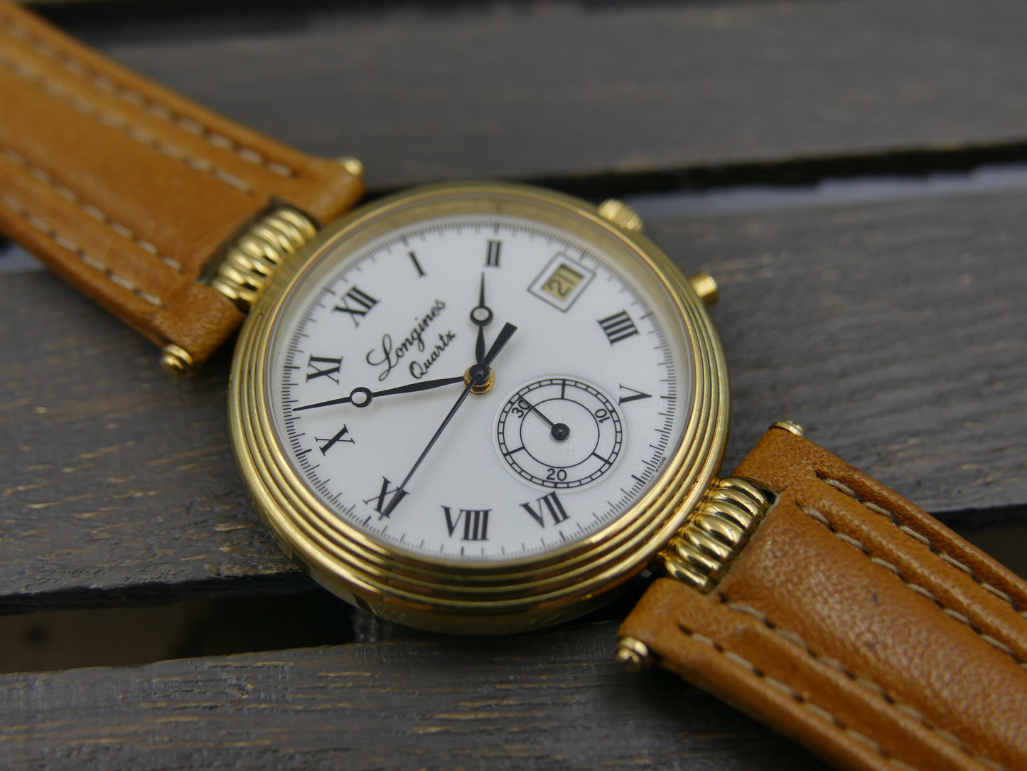 80s vintage watch mens Longines 150th Anniversary edition quartz chronograph monopusher mint