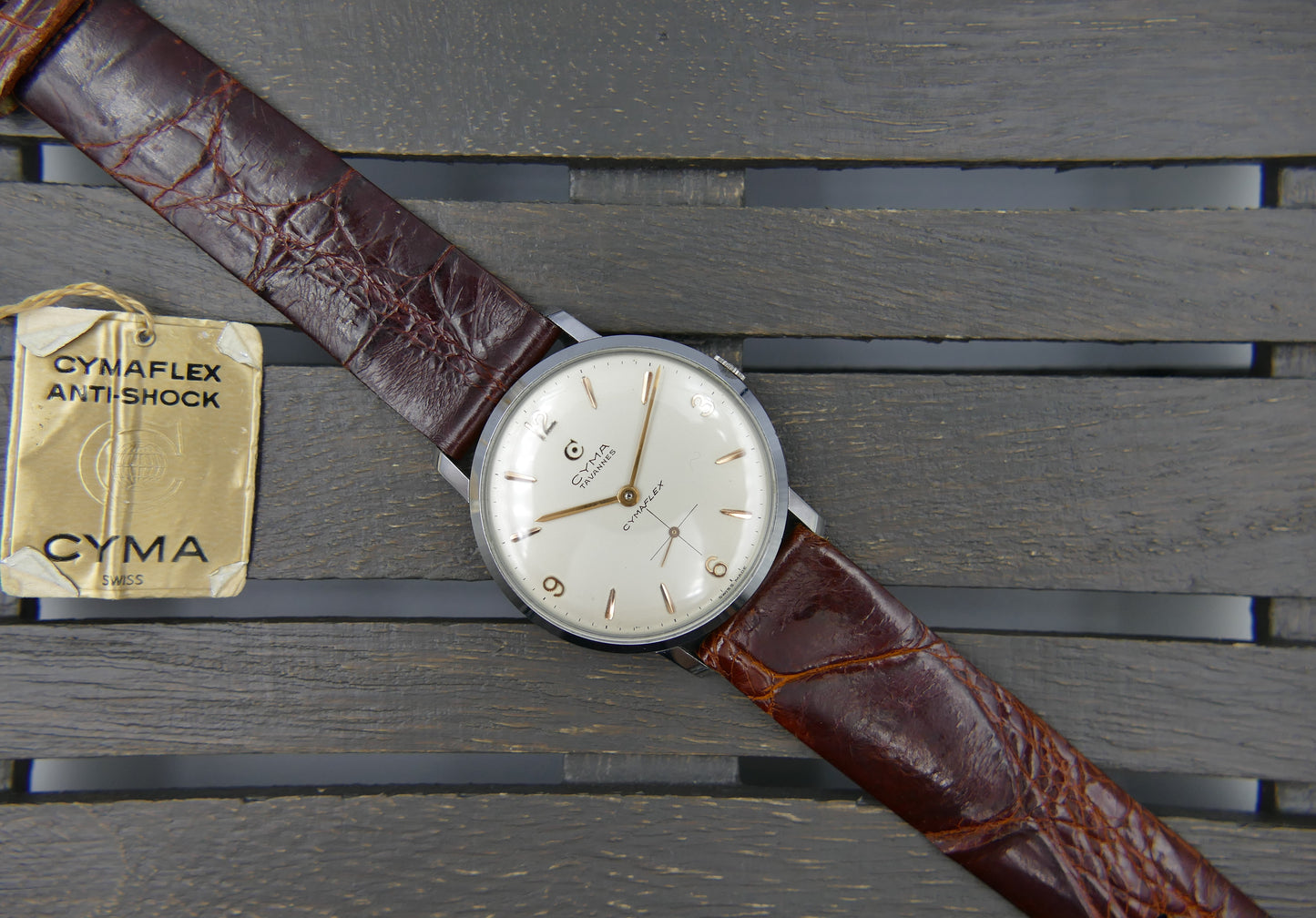 50s vintage Cyma Tavannes Cymaflex hand wind R.458 NOS new old stock