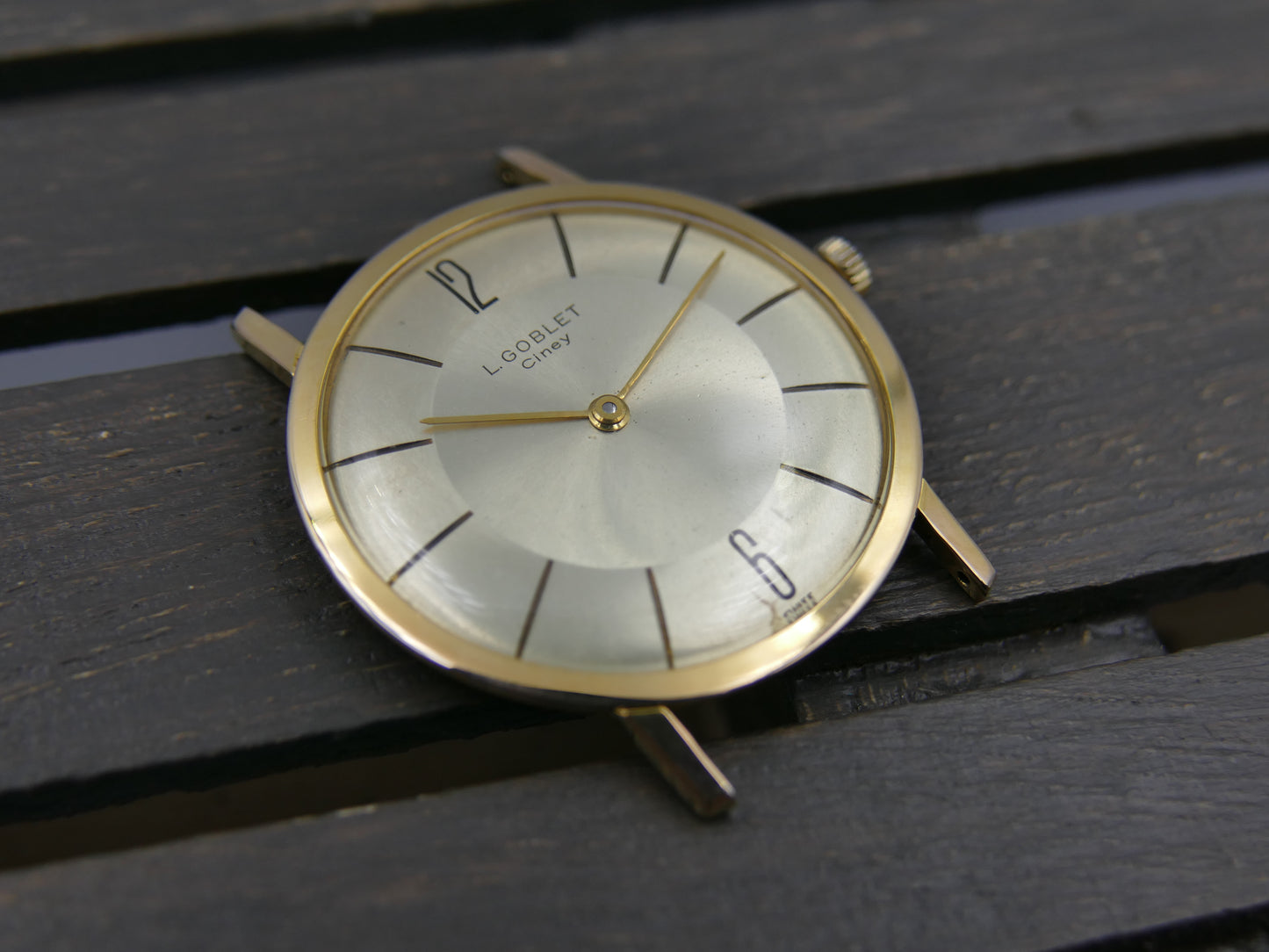 80s vintage watch mens L. Goblet Ciney hand wind Peseux 7001 ultra thin serviced