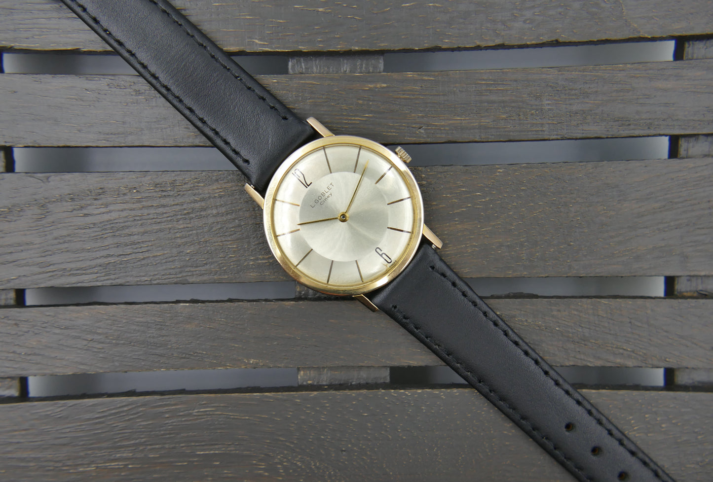 80s vintage watch mens L. Goblet Ciney hand wind Peseux 7001 ultra thin serviced