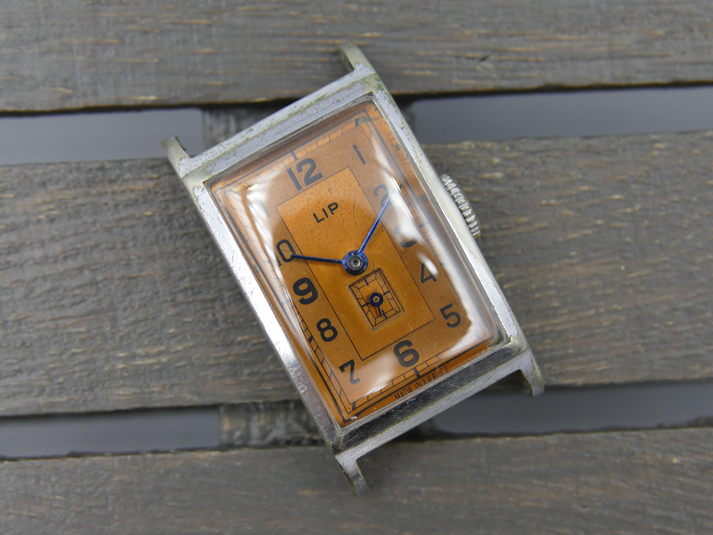 30s vintage watch art deco LIP T18 hand wind Churchill salmon dial serviced