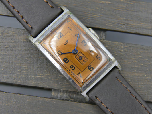 30s vintage watch art deco LIP T18 hand wind Churchill salmon dial serviced