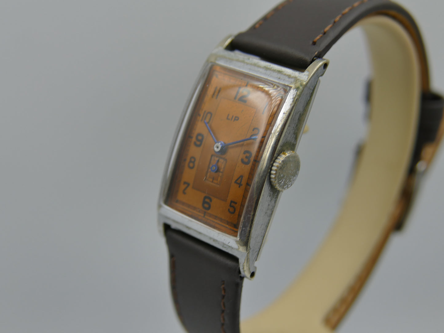 30s vintage watch art deco LIP T18 hand wind Churchill salmon dial serviced