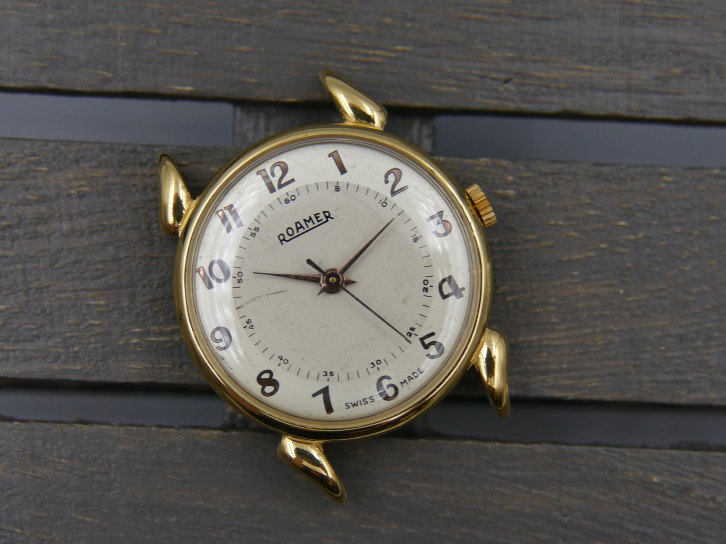 40s vintage watch Roamer ref 6502 crab lugs hand wind MST 372 two tone