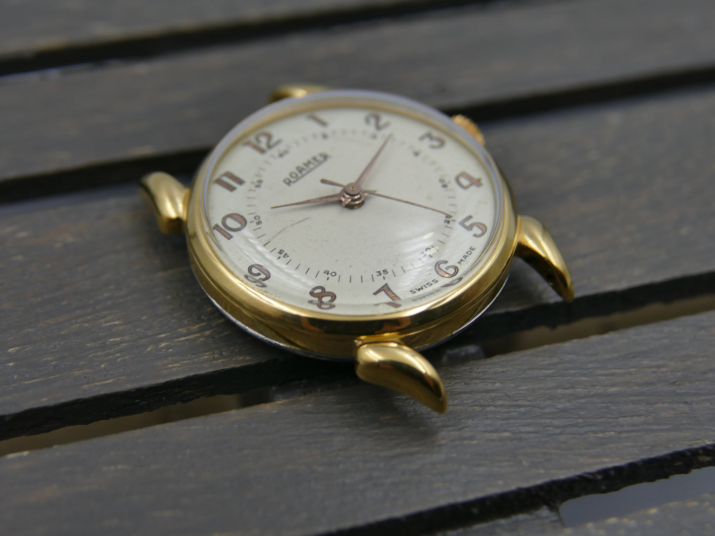 40s vintage watch Roamer ref 6502 crab lugs hand wind MST 372 two tone