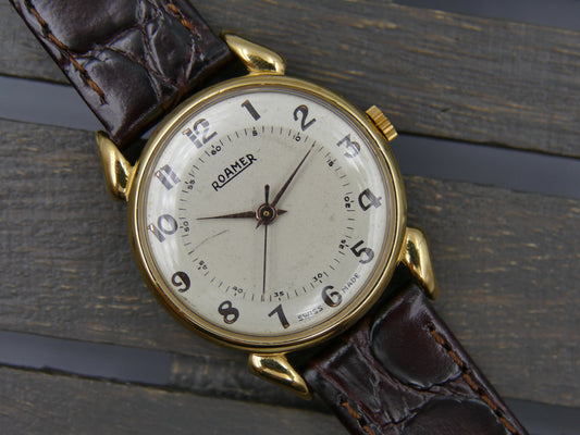 40s vintage watch Roamer ref 6502 crab lugs hand wind MST 372 two tone