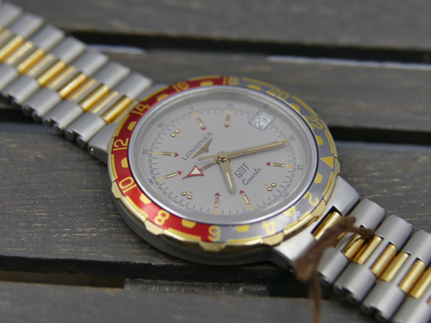 80s Vintage watch mens Longines ref 4995 Conquest GMT Quartz NOS
