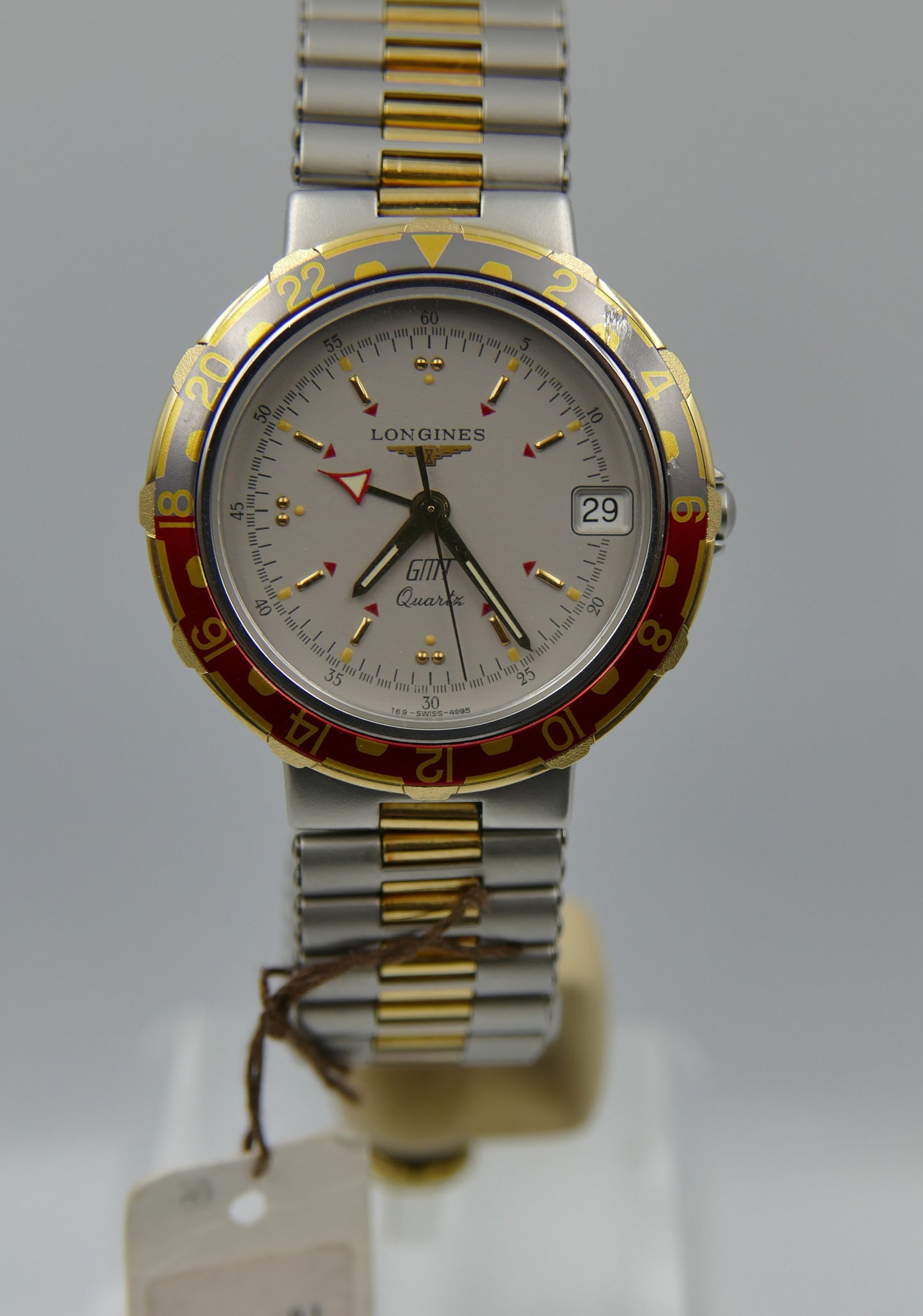 80s Vintage watch mens Longines ref 4995 Conquest GMT Quartz NOS