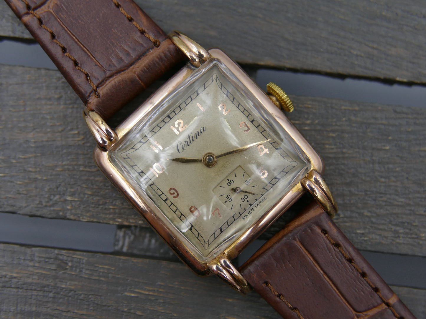 40s vintage watch Certina art deco square KF 300 serviced