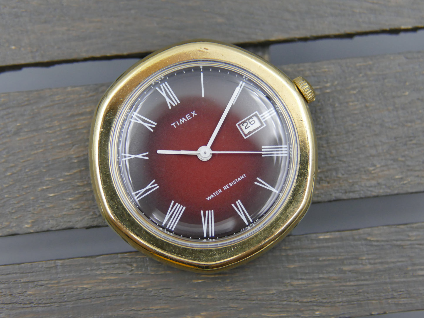 Vintage watch mens Timex hand wind burgundy gold pl