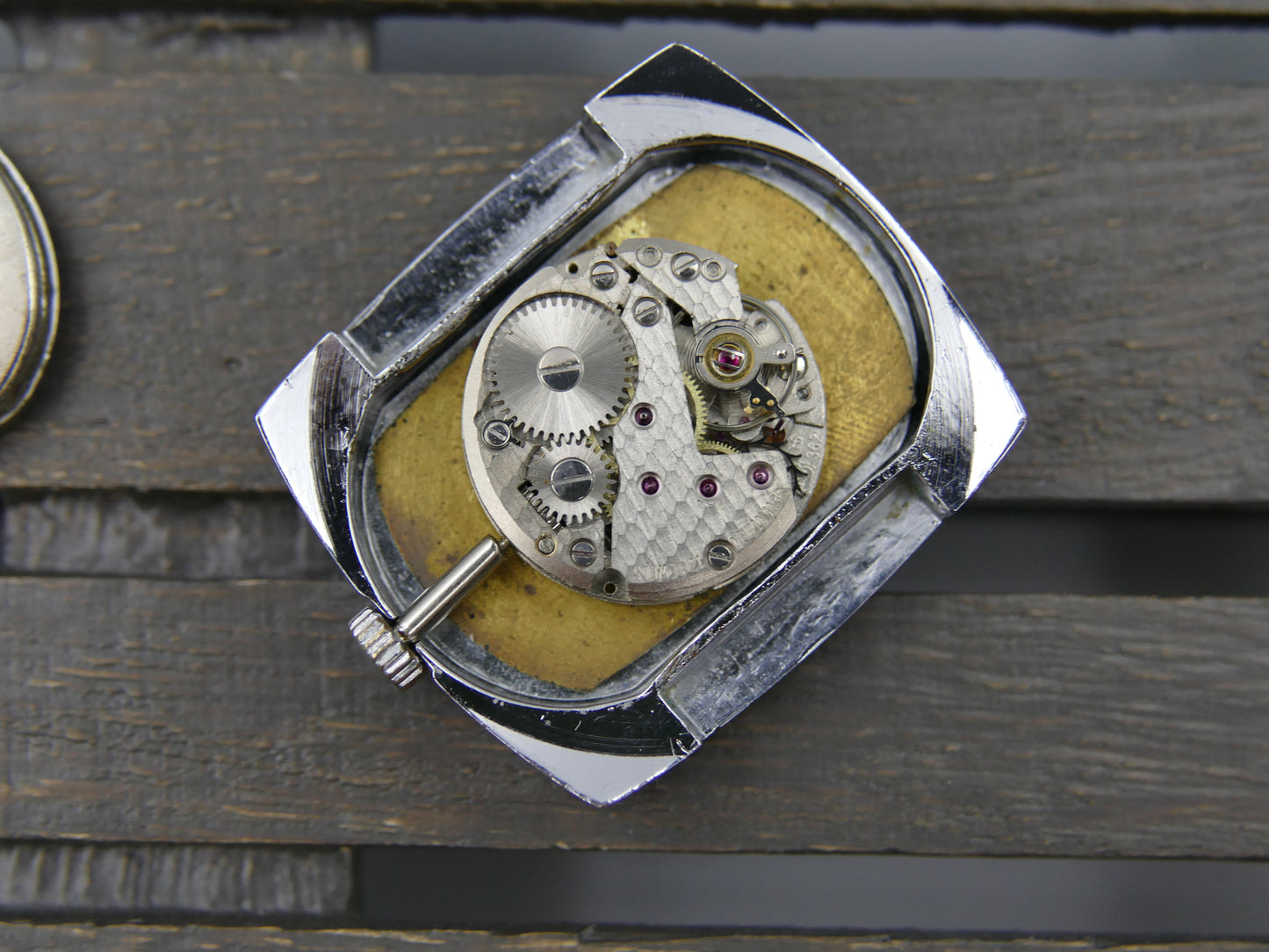 70s vintage watch mens Yema TV manual wind FHF 362 red yellow dial funky