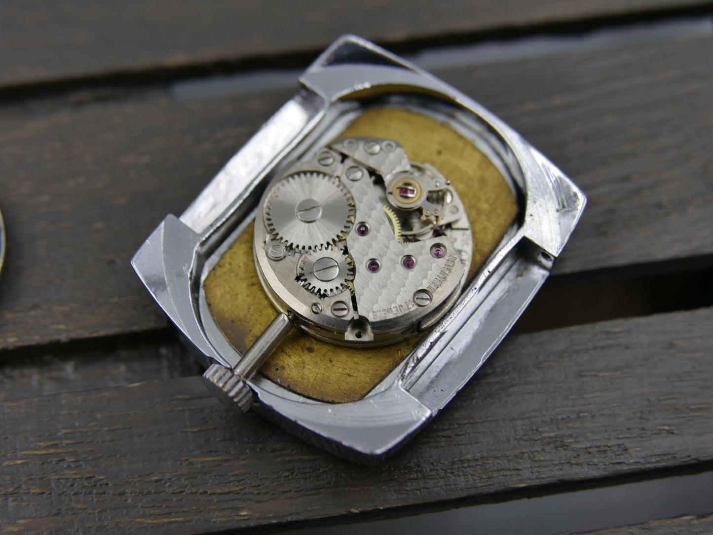 70s vintage watch mens Yema TV manual wind FHF 362 red yellow dial funky