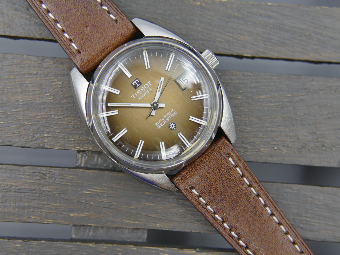 70s vintage watch mens Tissot Seastar ref. 44660 1X automatic 2481 brown serviced