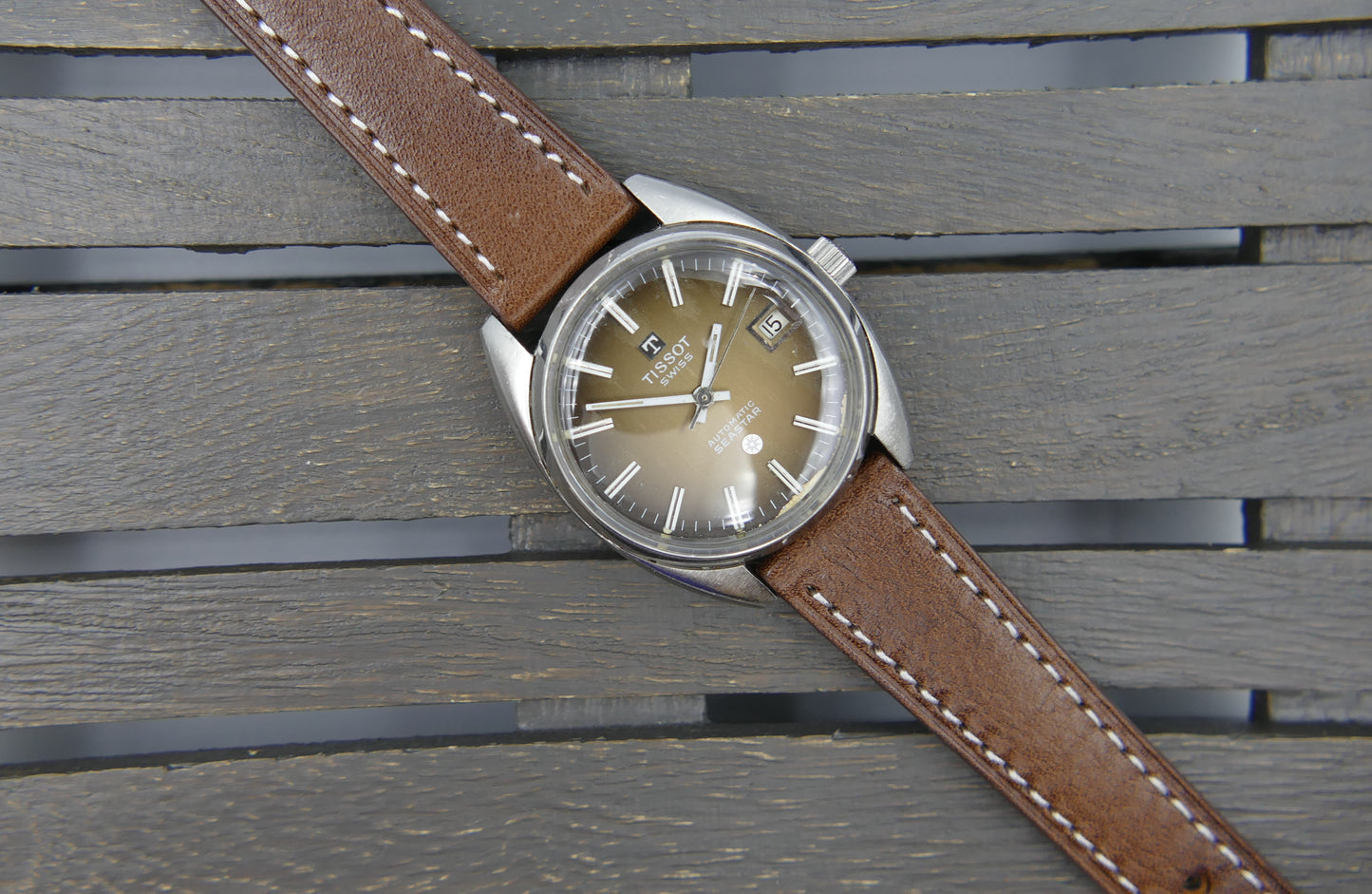 70s vintage watch mens Tissot Seastar ref. 44660 1X automatic 2481 brown serviced