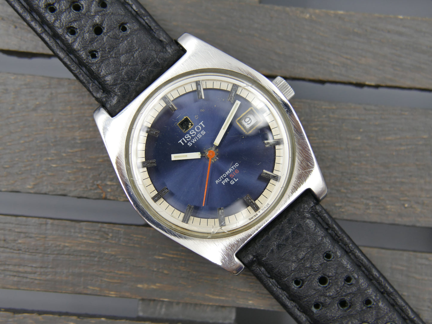70s vintage watch mens Tissot Pr 516 GL ref. 44572 5X automatic 784 blue serviced