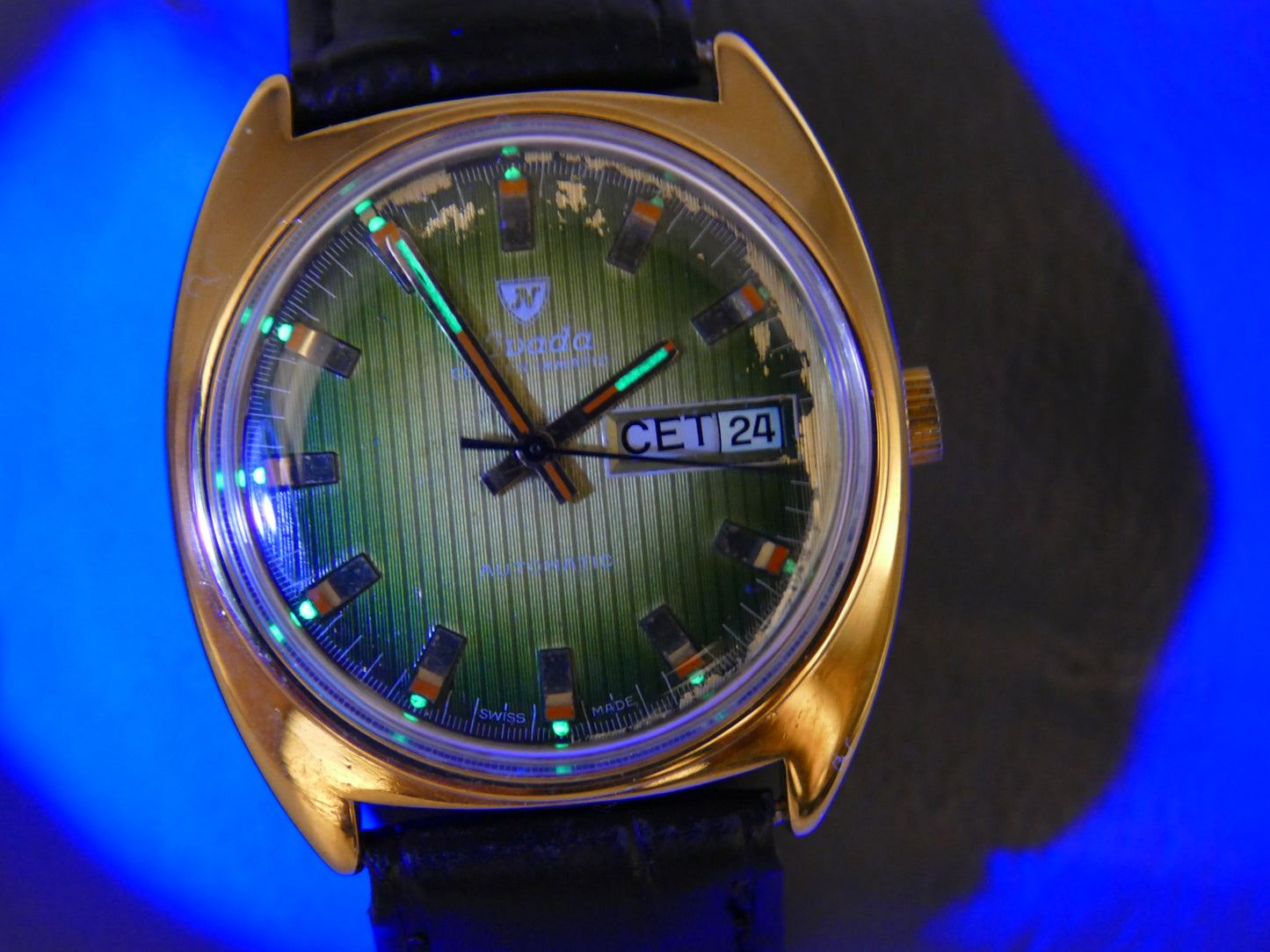 70s vintage watch mens Nivada Compensamatic ref 67111 automatic AS 2066 green dial serviced