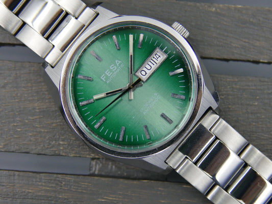 70s vintage watch FESA automatic FE 4612 green NOS
