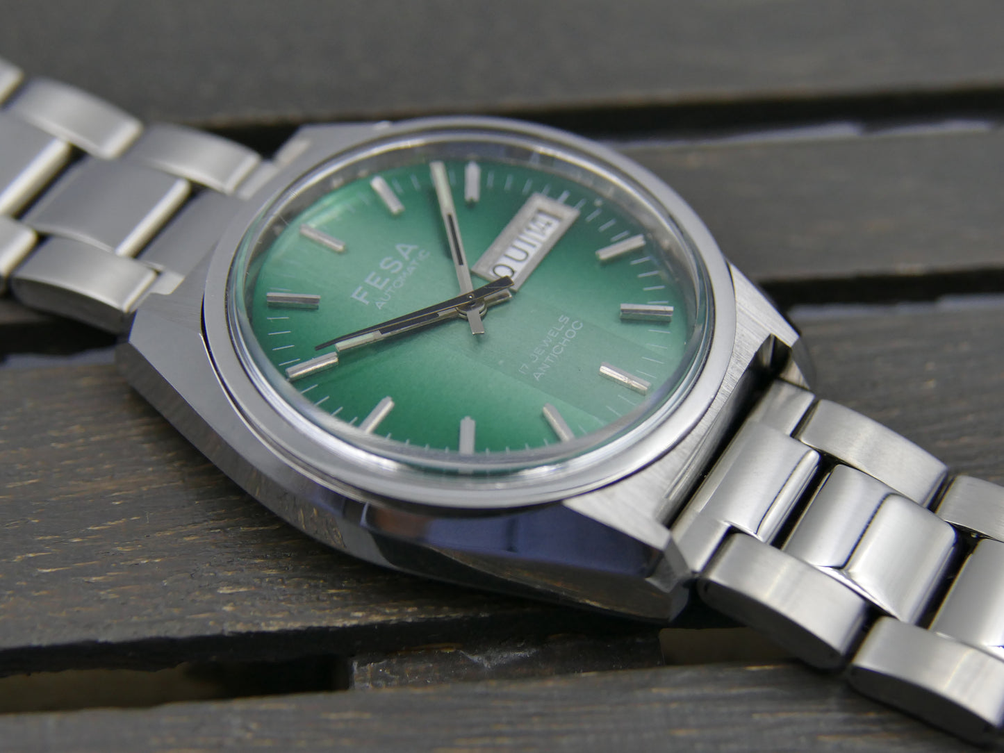 70s vintage watch FESA automatic FE 4612 green NOS