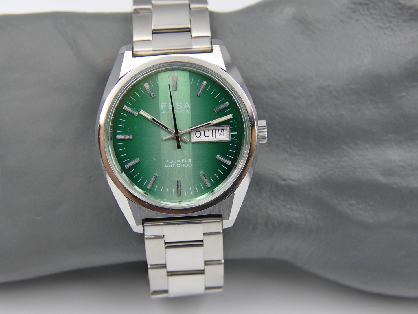 70s vintage watch FESA automatic FE 4612 green NOS