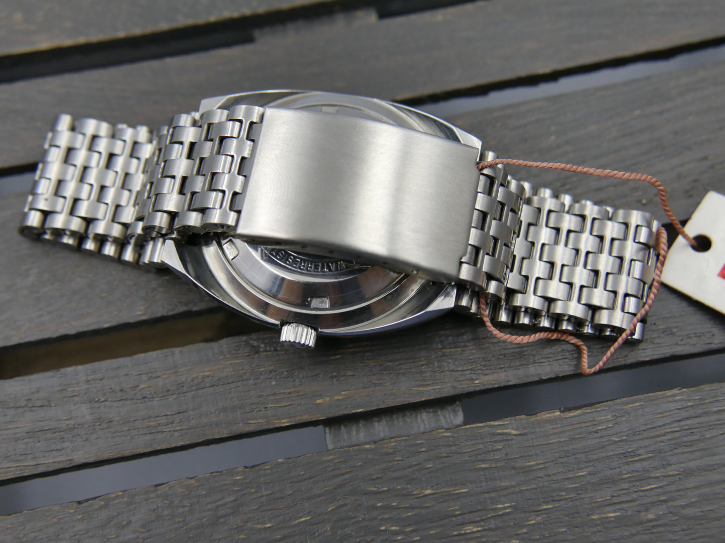 70s vintage watch DUWARD Automatic Cal. ETA 2789 Ref. 6002 green brushed circular dial NOS