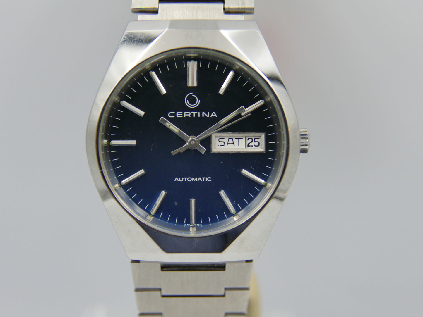 70s vintage watch Certina ref AHB012 automatic ETA 2789 blue dial steel NOS