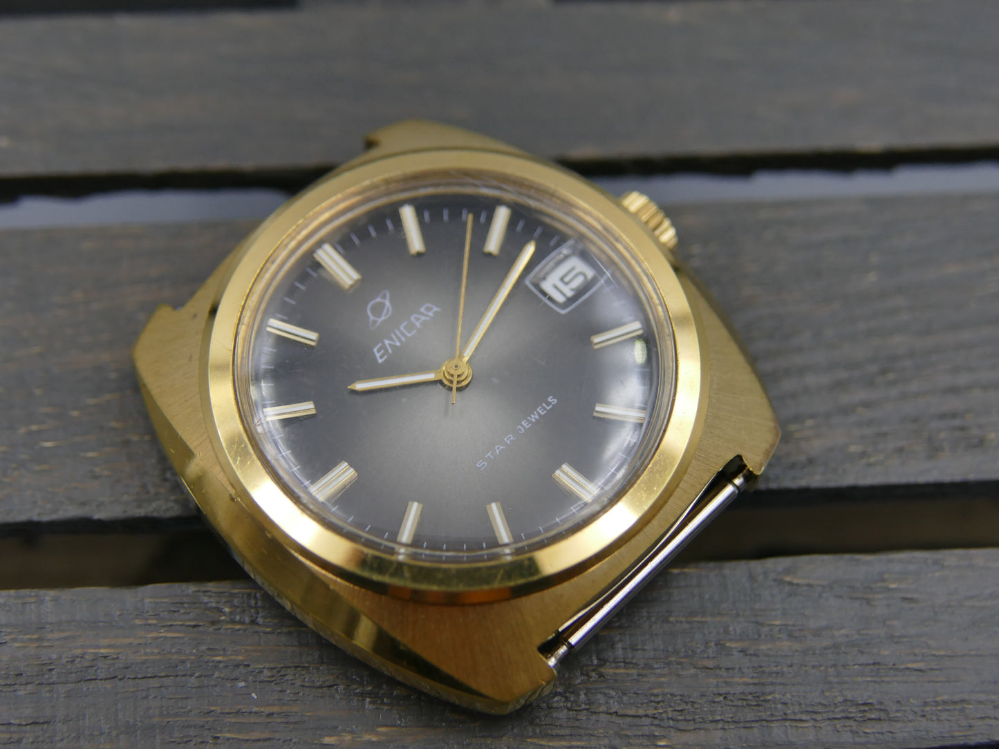 70s vintage watch mens Enicar star jewels automatic AR 167 27J gold pl Jumbo