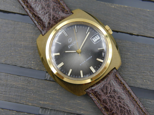 70s vintage watch mens Enicar star jewels automatic AR 167 27J gold pl Jumbo