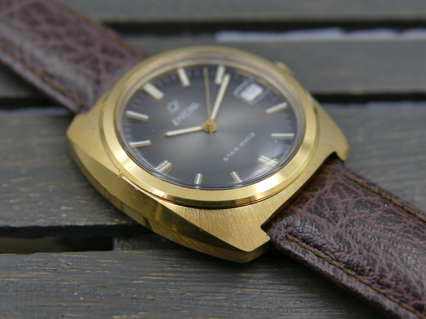 70s vintage watch mens Enicar star jewels automatic AR 167 27J gold pl Jumbo