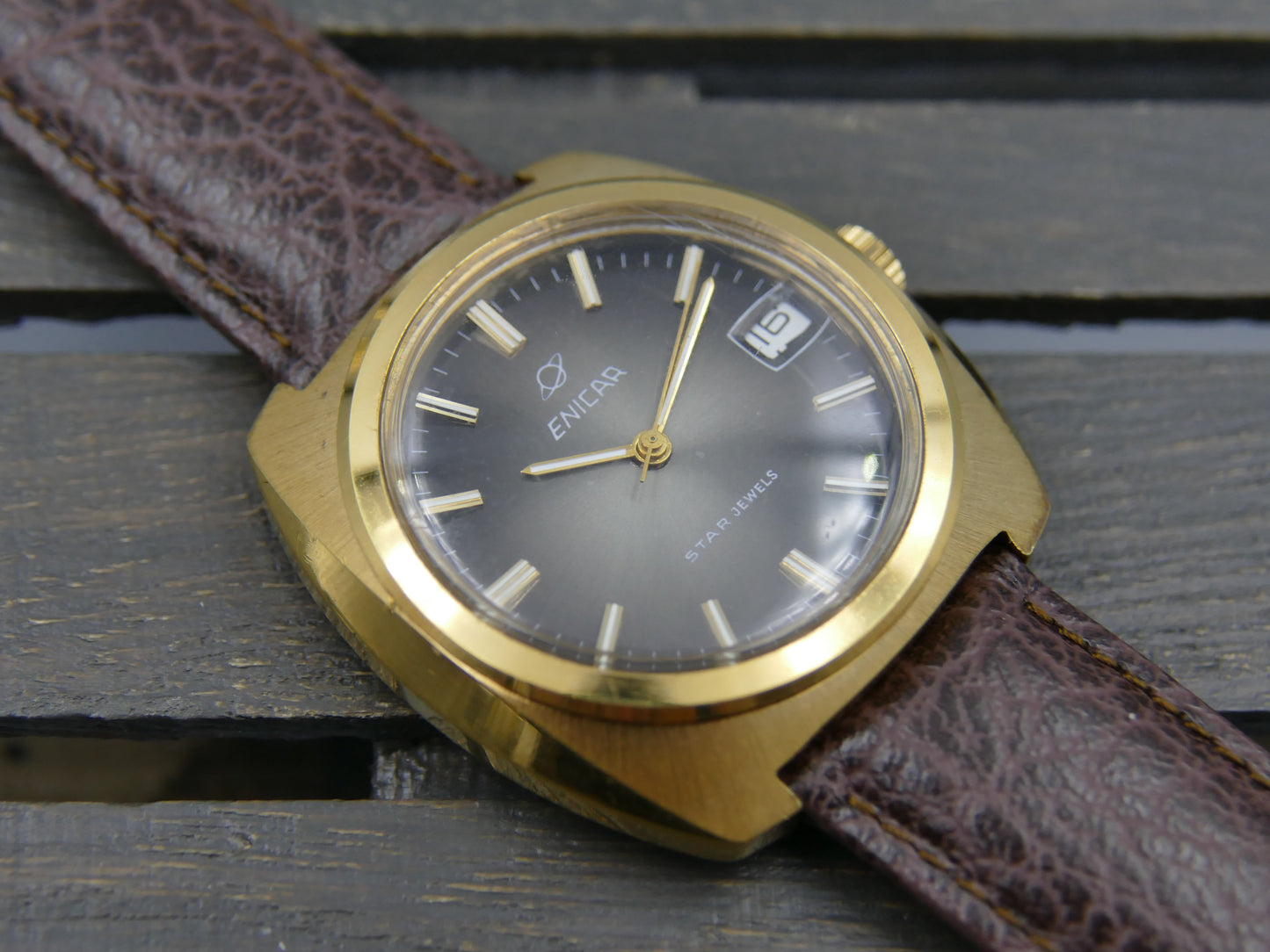 70s vintage watch mens Enicar star jewels automatic AR 167 27J gold pl Jumbo