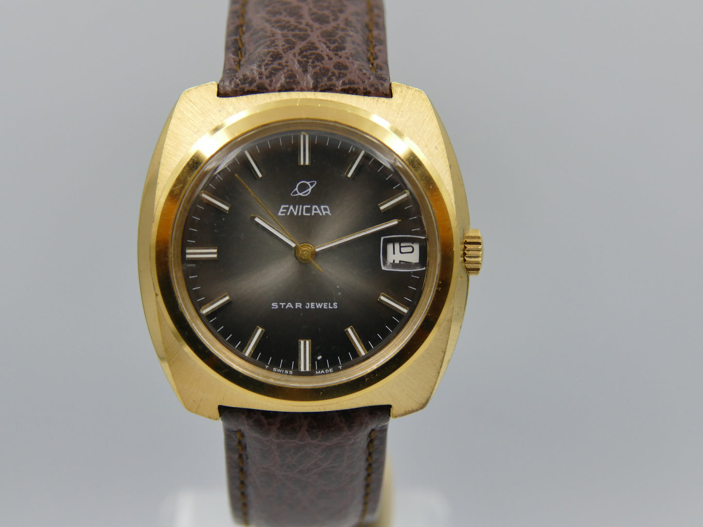 70s vintage watch mens Enicar star jewels automatic AR 167 27J gold pl Jumbo