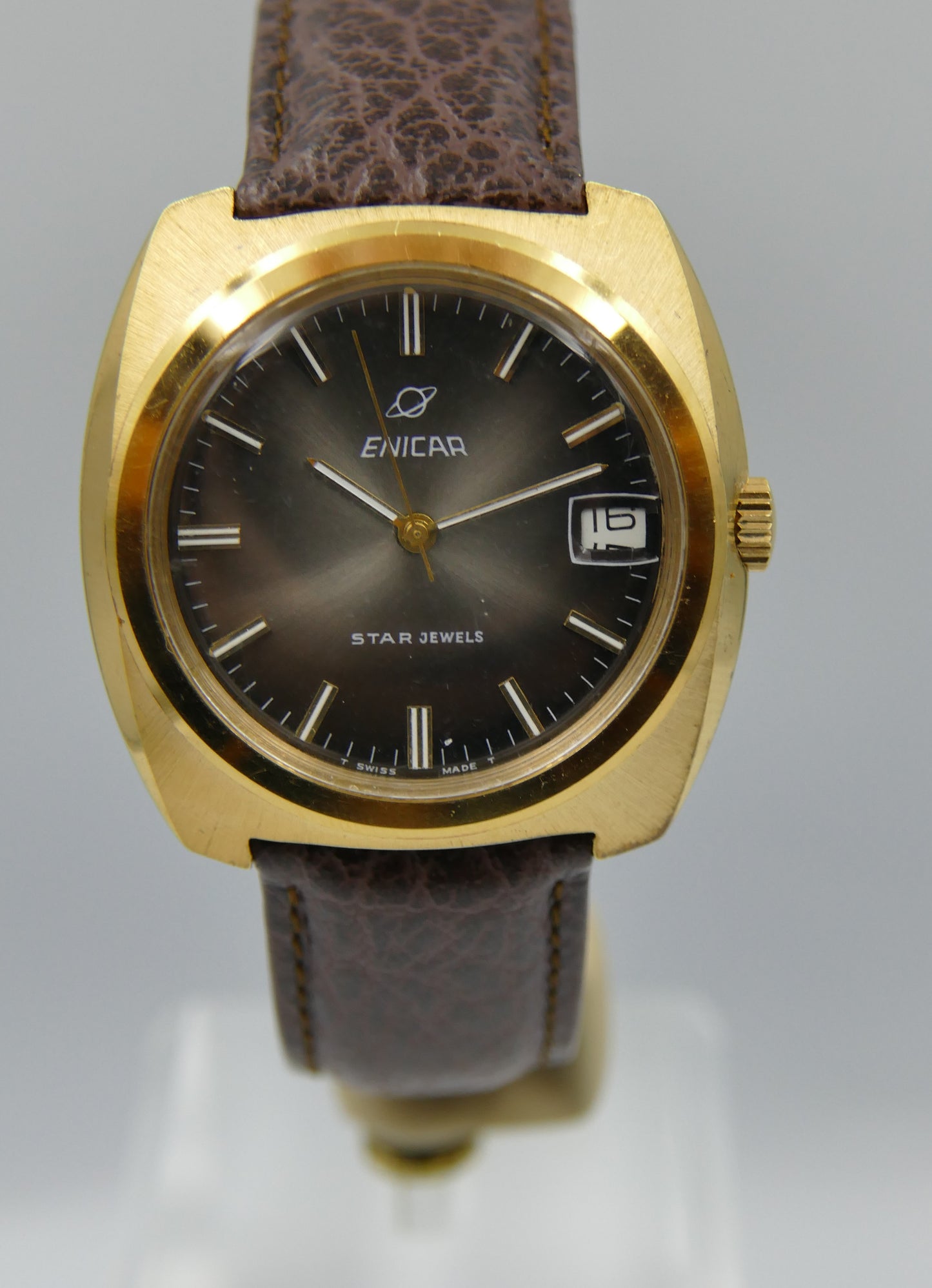 70s vintage watch mens Enicar star jewels automatic AR 167 27J gold pl Jumbo
