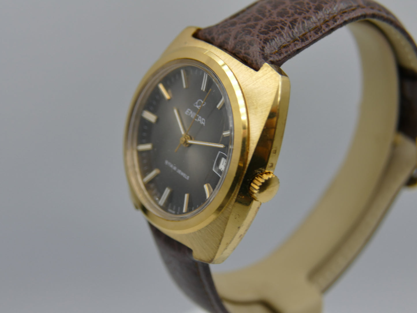 70s vintage watch mens Enicar star jewels automatic AR 167 27J gold pl Jumbo