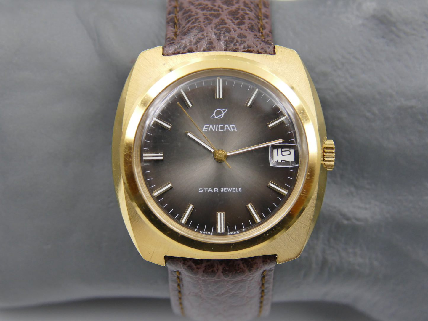 70s vintage watch mens Enicar star jewels automatic AR 167 27J gold pl Jumbo