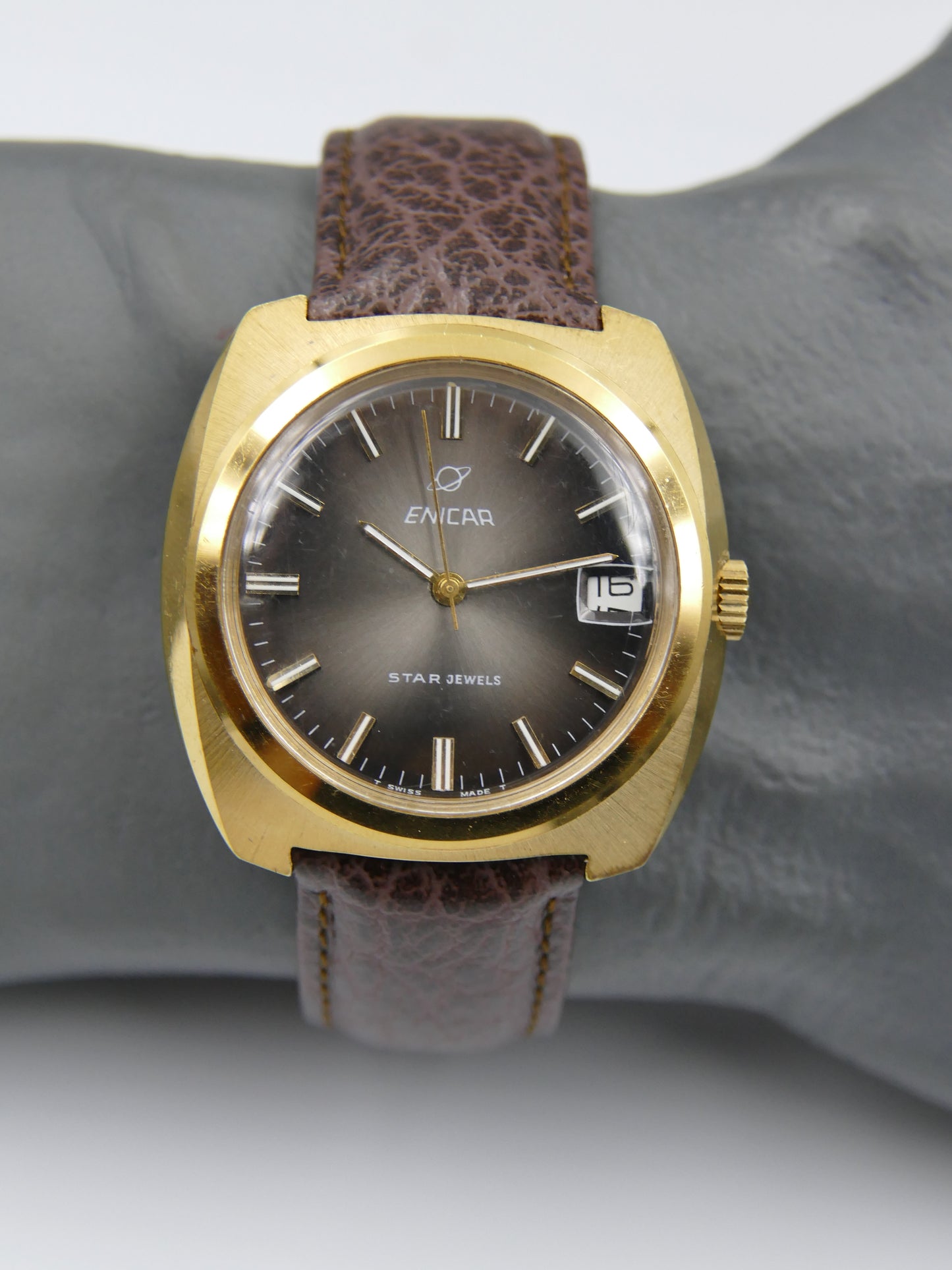 70s vintage watch mens Enicar star jewels automatic AR 167 27J gold pl Jumbo