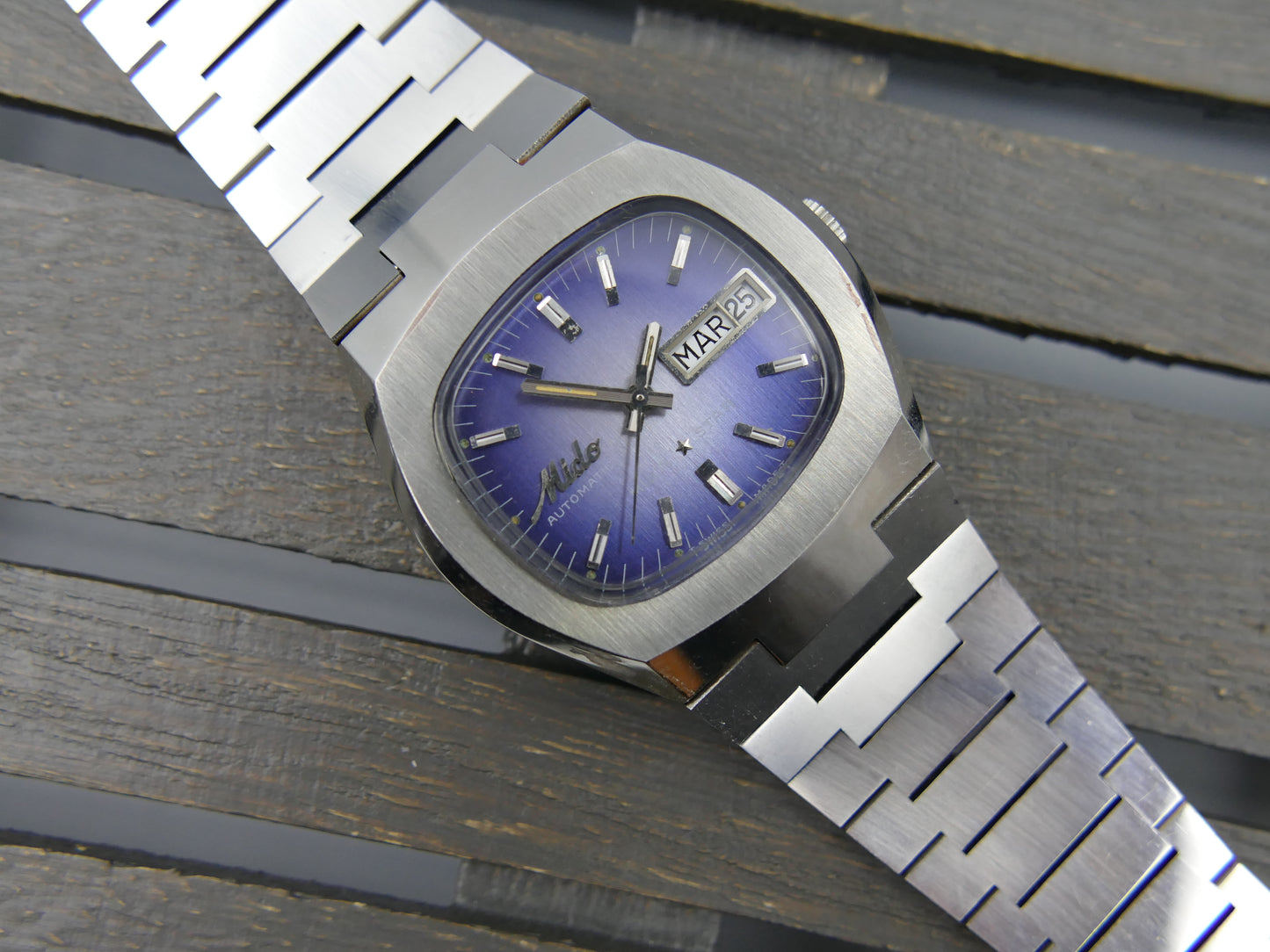 70s vintage watch mens Mido multi star ref 1879 automatic eta 2780 blue mint