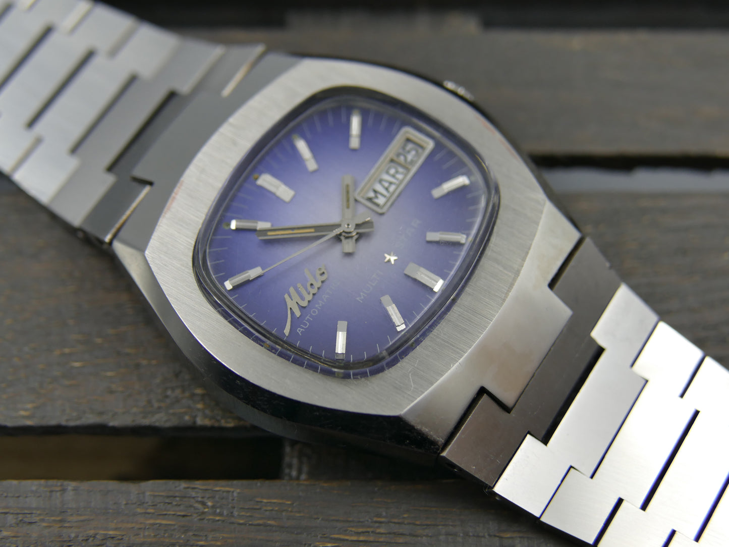 70s vintage watch mens Mido multi star ref 1879 automatic eta 2780 blue mint