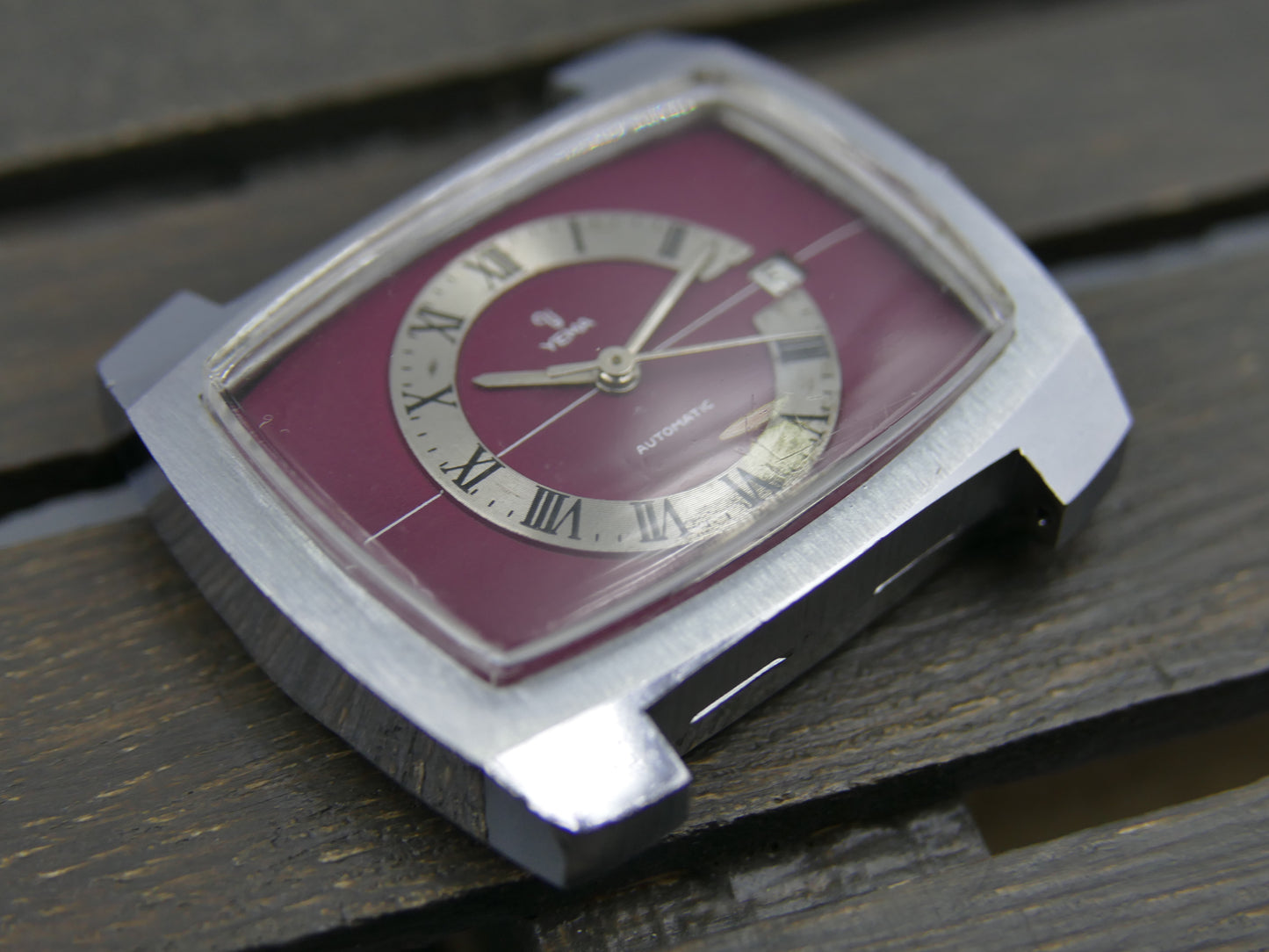 70s vintage watch mens Yema burgundy TV big automatic FE 3611