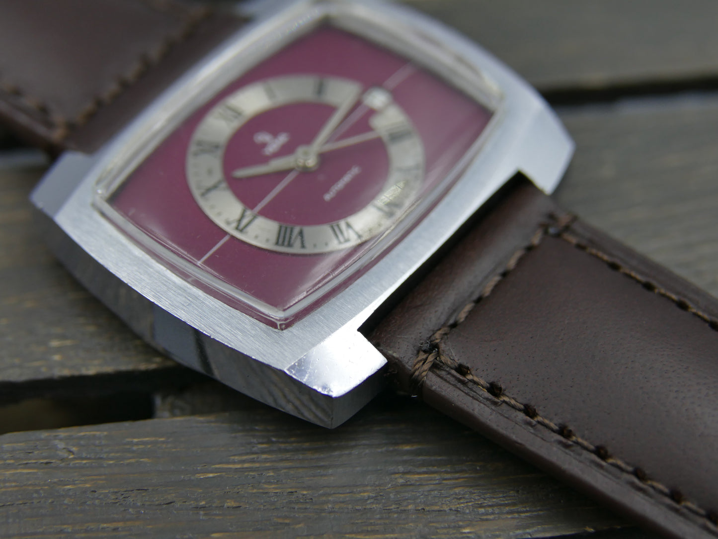 70s vintage watch mens Yema burgundy TV big automatic FE 3611