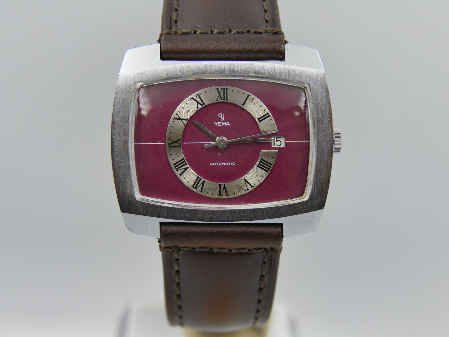 70s vintage watch mens Yema burgundy TV big automatic FE 3611