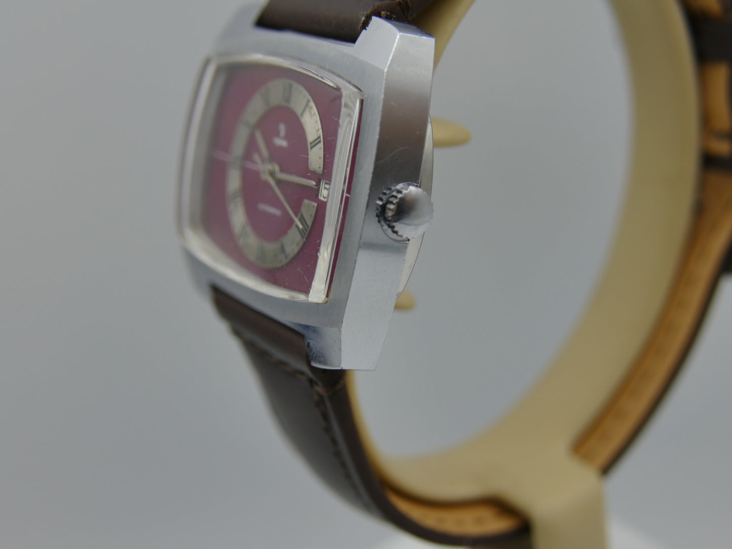 70s vintage watch mens Yema burgundy TV big automatic FE 3611