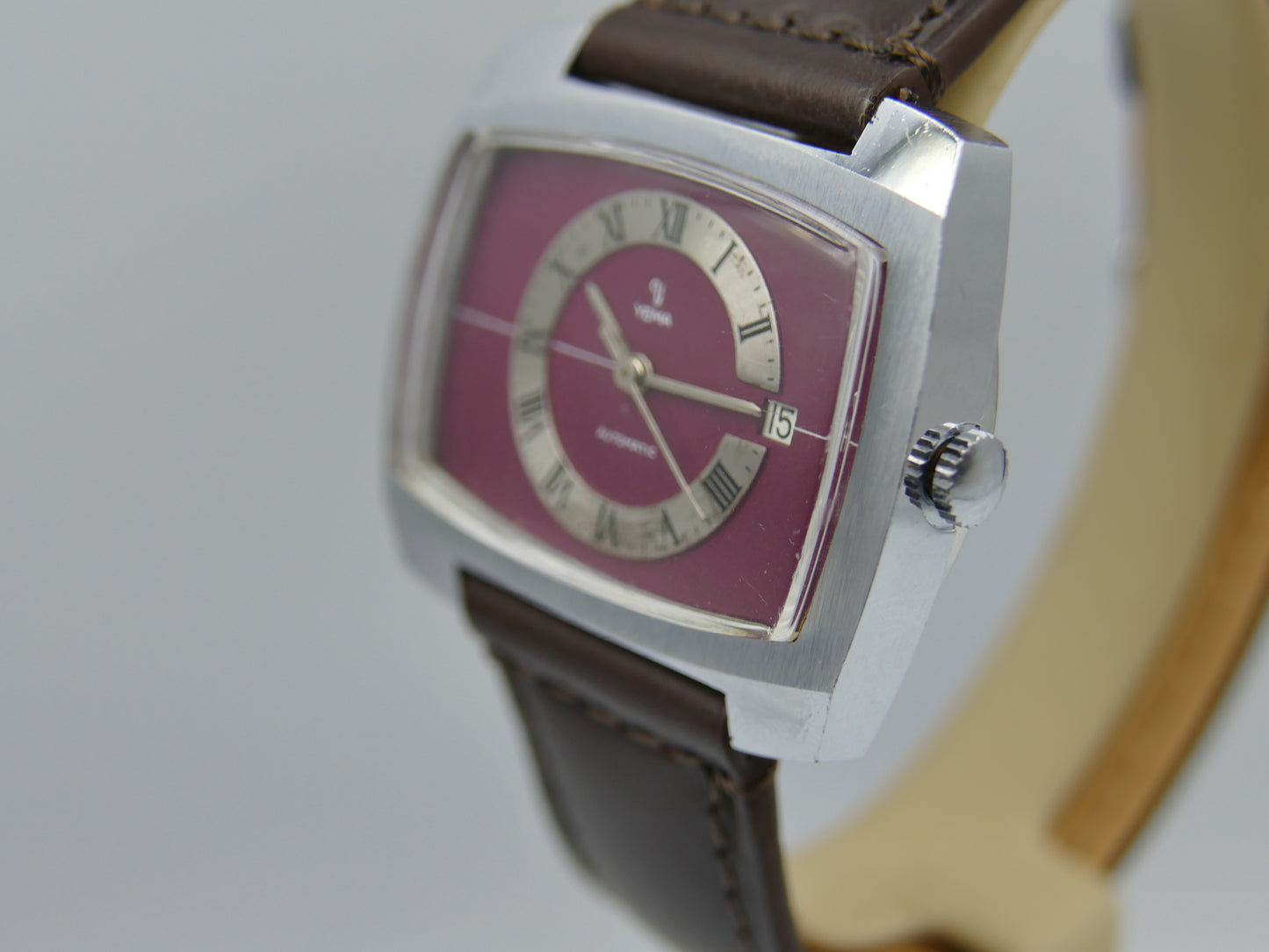 70s vintage watch mens Yema burgundy TV big automatic FE 3611
