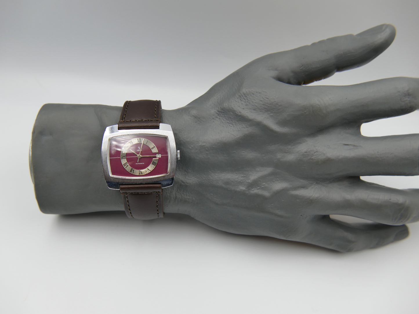 70s vintage watch mens Yema burgundy TV big automatic FE 3611